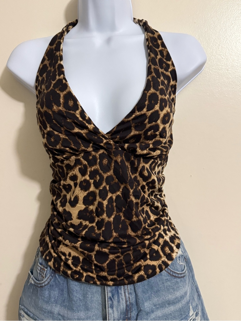 Leopard Print Halter Camisole - Brown/Black
